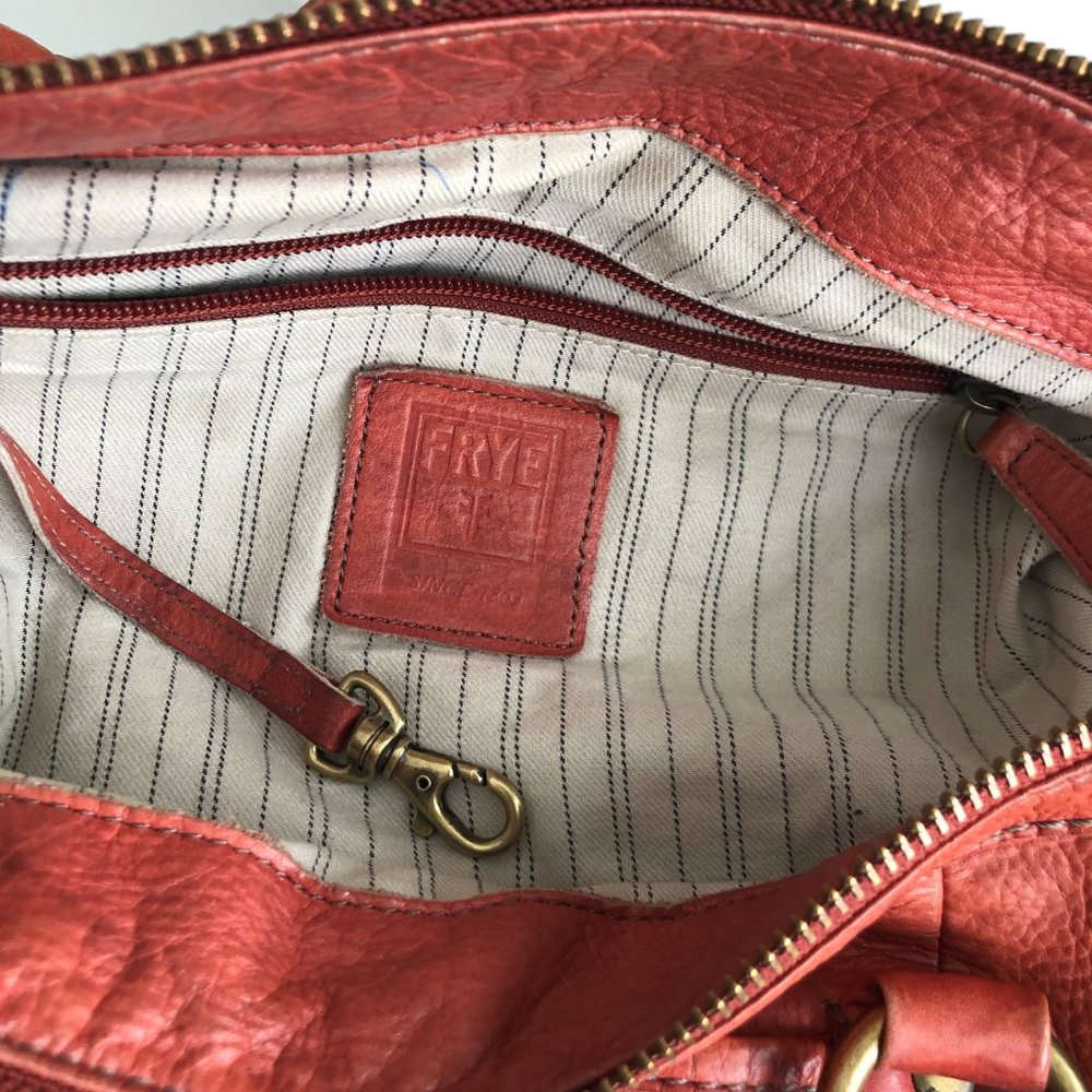 Vintage FRYE Leather Convertible Crossbody/ Shoulder/ Handbag Orange Sangria - Picture 6 of 9